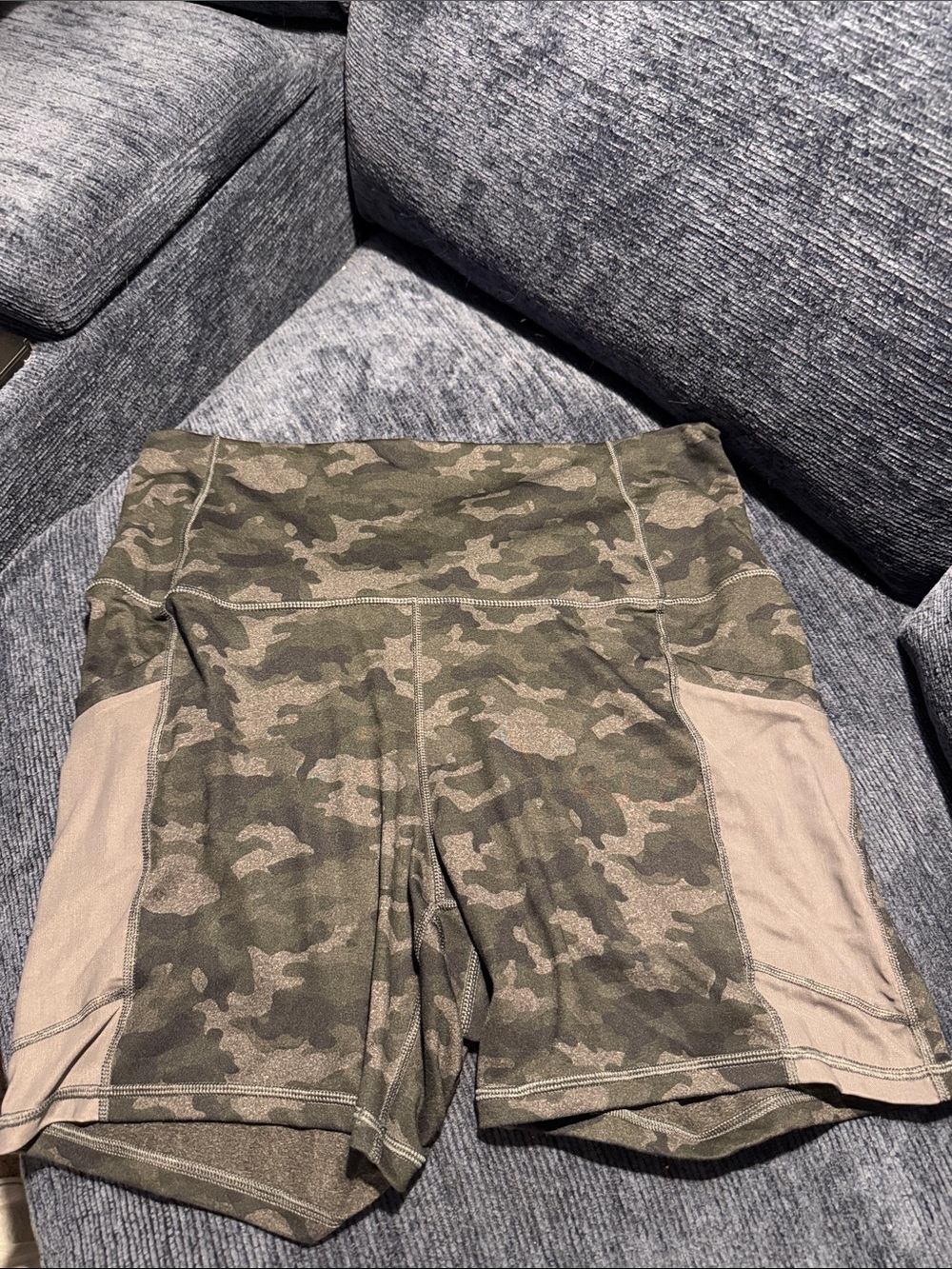 Fabletics Olive Camo Bike Shorts with Mesh Side Pockets